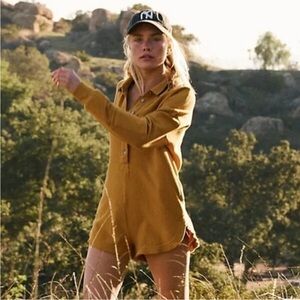 FP Movement XS Onesie Teach Me Romper Golden Honey Mustard 💯%cotton raw edges